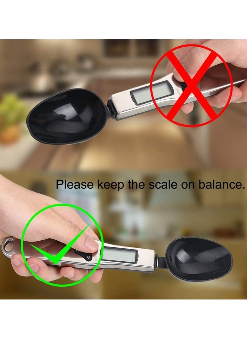 Mini Kitchen Scale Measuring Spoon, 500g/0.1g Precision Scale for Measuring Milk, Tea, Flour, Spices, Coffee, and Seasonings - Black Color