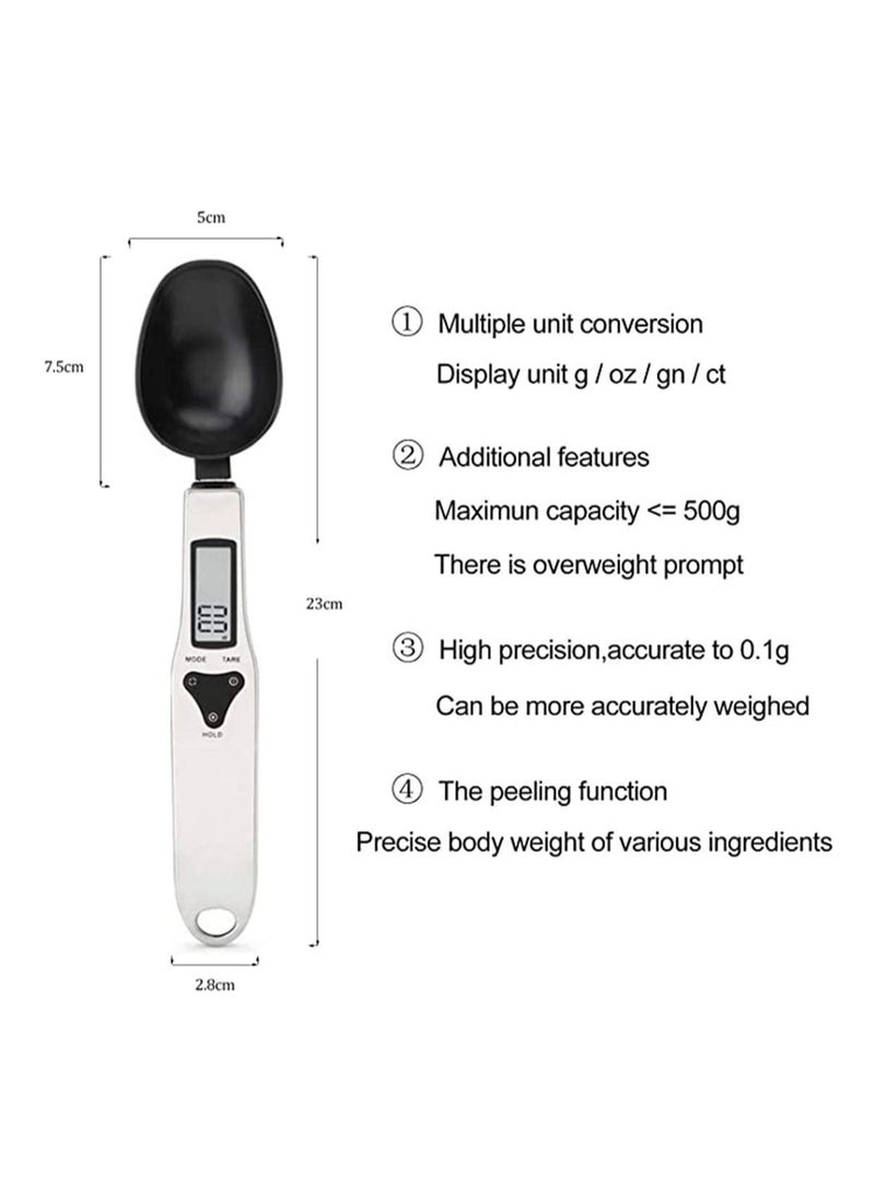 Mini Kitchen Scale Measuring Spoon, 500g/0.1g Precision Scale for Measuring Milk, Tea, Flour, Spices, Coffee, and Seasonings - Black Color