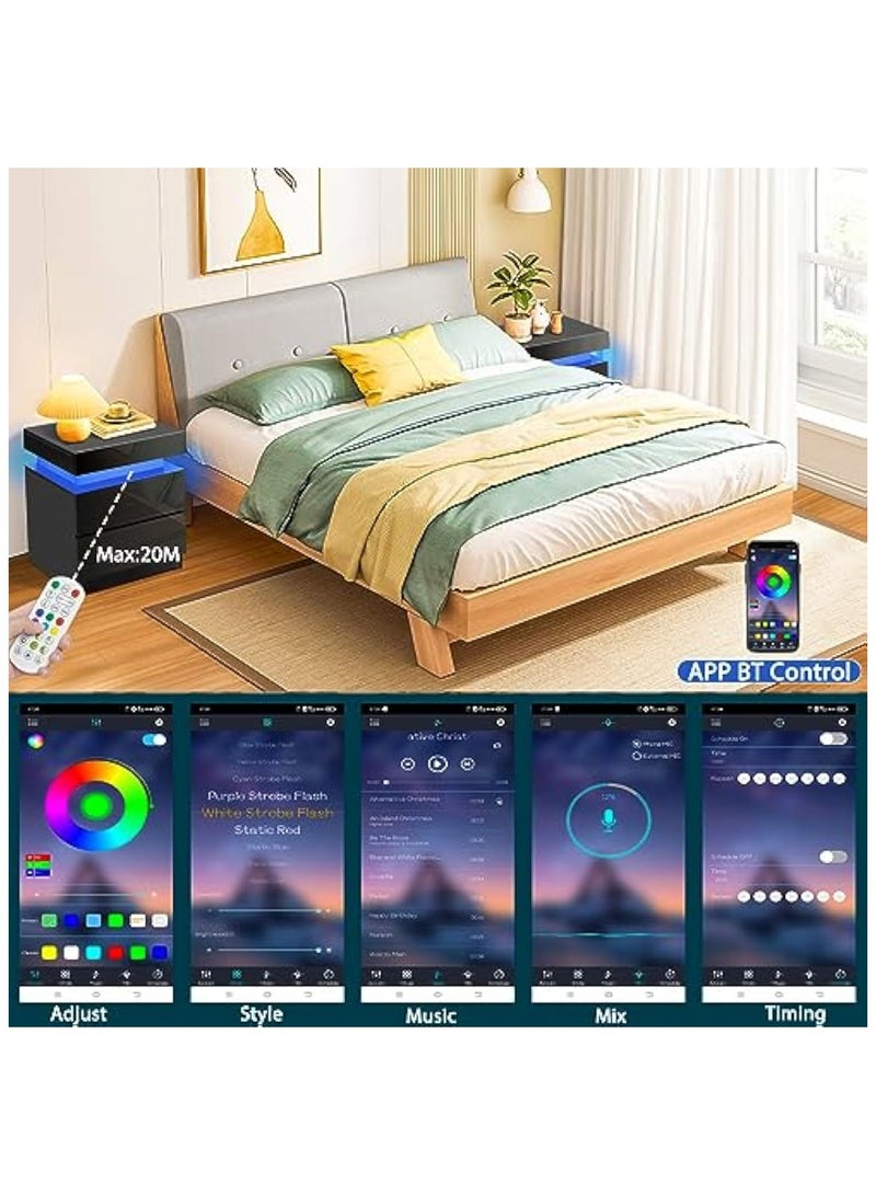 POWER LED Nightstand Black Nightstand with Led Lights Modern Night Stand with 2 High Gloss Drawers Led Bedside Table Smart Nightstand for Bedroom 20.5” Tall - Image 5