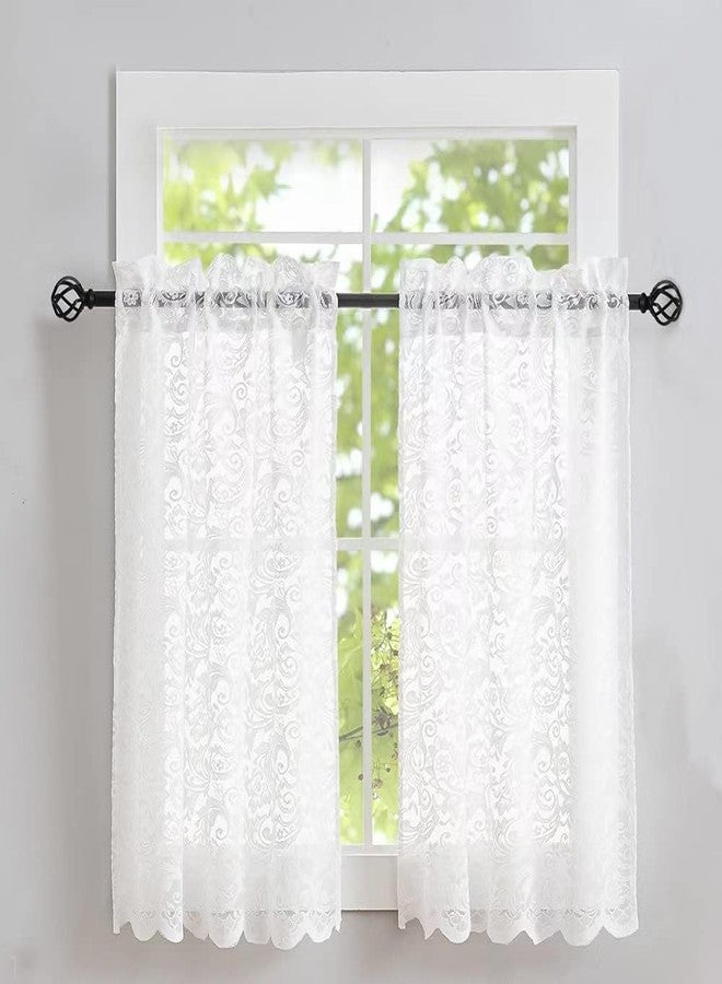 ALIGOGO Lace Cafe Curtains 30" Long - Mini Privacy Curtain for Bathroom Window Front Door Elegant Short Half Cut Out Curtain for Small Windows 2 Panels, 26" - Image 1