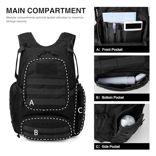 Mardingtop 25L Tactical Backpacks Molle Hiking daypacks for Camping Hiking Military Traveling Motorcycle Black - Image 3
