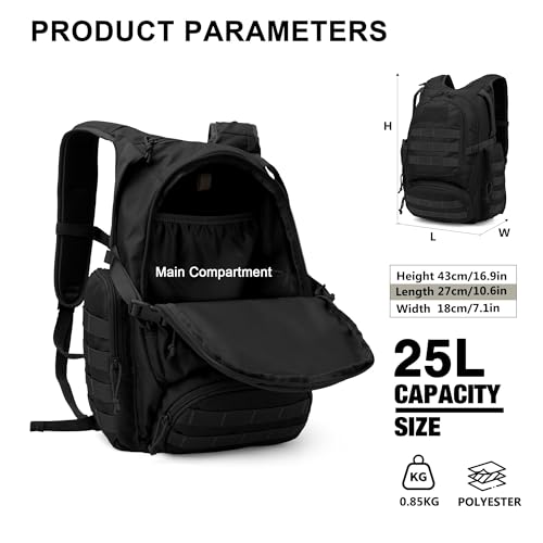 Mardingtop 25L Tactical Backpacks Molle Hiking daypacks for Camping Hiking Military Traveling Motorcycle Black - Image 2