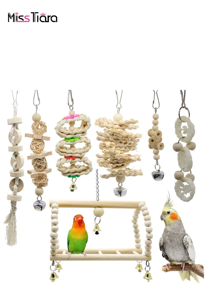 MissTiara 7 Packs Bird Parrot Swing Chewing Toys-Hanging Bell Bird Cage Toys Suitable for Small Parakeets, Cockatiels, Conures, Finches,Budgie,Macaws, Parrots, Love Birds  - Image 1
