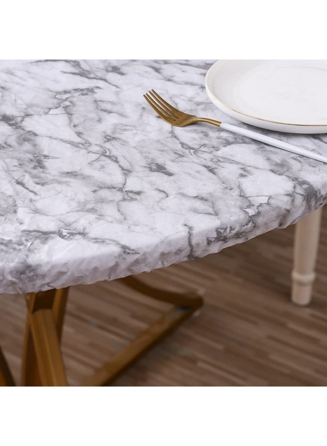 Walrus Round Vinyl Fitted Tablecloth with Flannel Backing Elastic Edge Design Table Cover Waterproof Oil-Proof PVC Table Cloth Stain-Resistant Wipeable for Round Table - Image 3