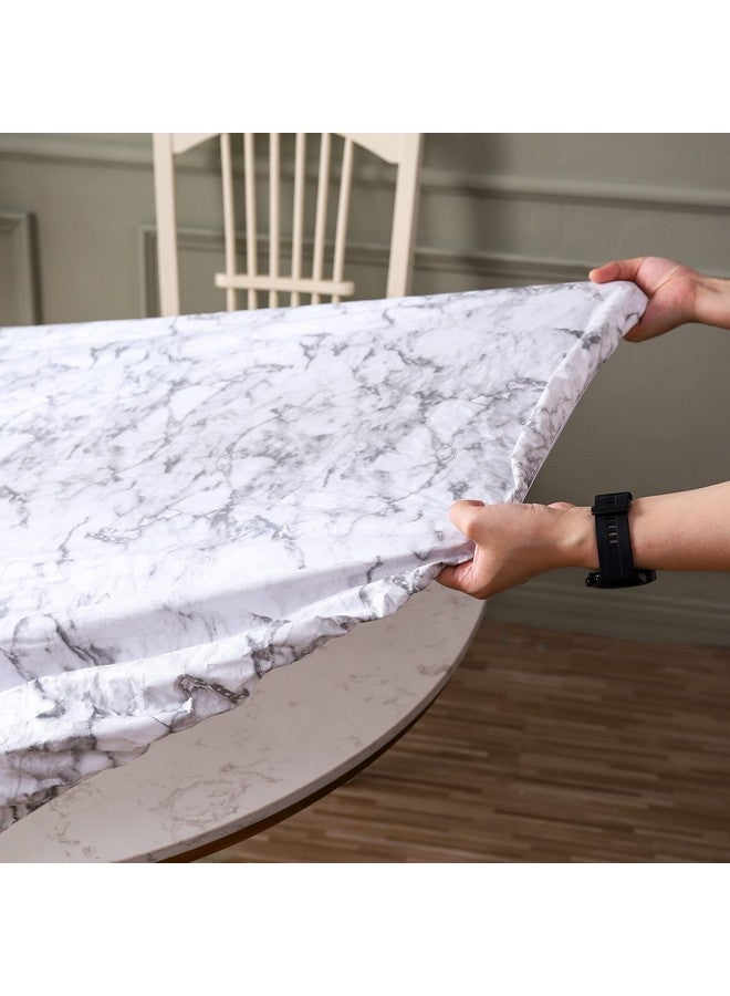 Walrus Round Vinyl Fitted Tablecloth with Flannel Backing Elastic Edge Design Table Cover Waterproof Oil-Proof PVC Table Cloth Stain-Resistant Wipeable for Round Table - Image 2