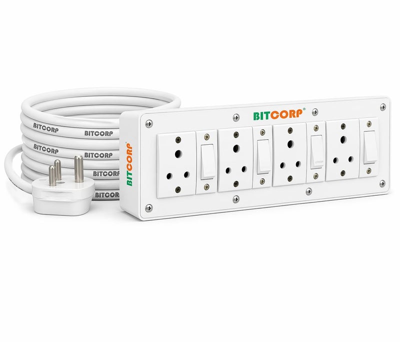BITCORP 6A Extension Board 4 Socket 4 Switch, 2000W, 10M 1.5mm ISI Certified Wire - Image 1