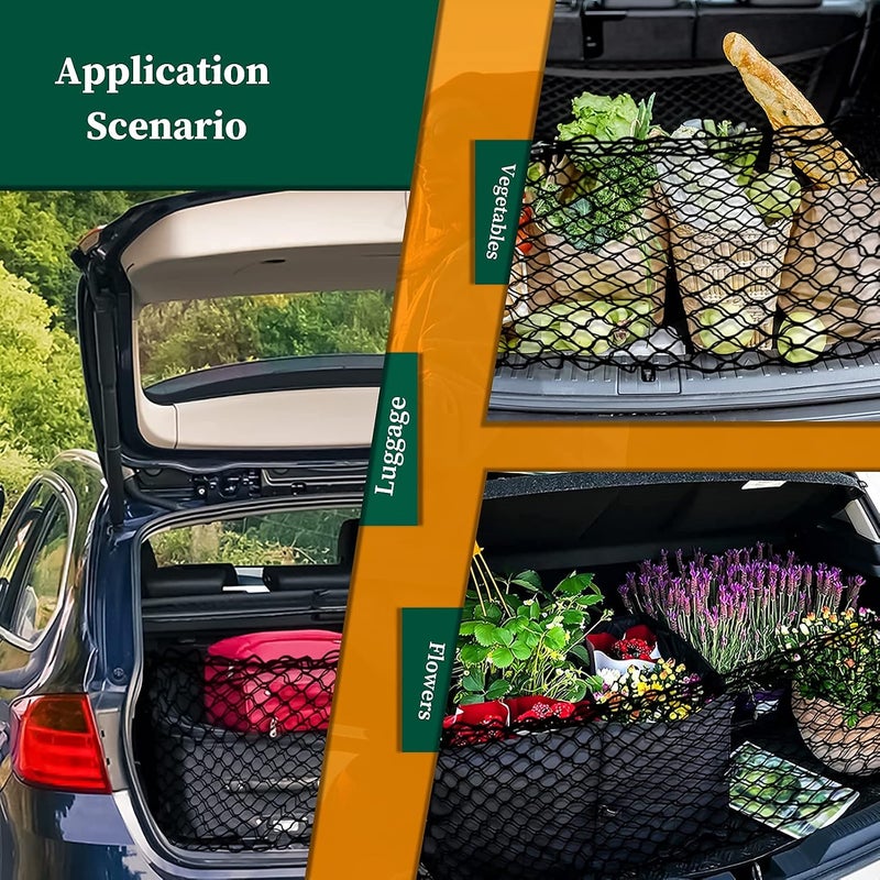 Rear Cargo Net Stretchable, Universal Adjustable Trunk Cargo Storage Organizer Compatible for SUV Jeep Truck, Storage Nylon Mesh Double-layer with Hooks, Easy to Install, Great Elasticity - Image 4