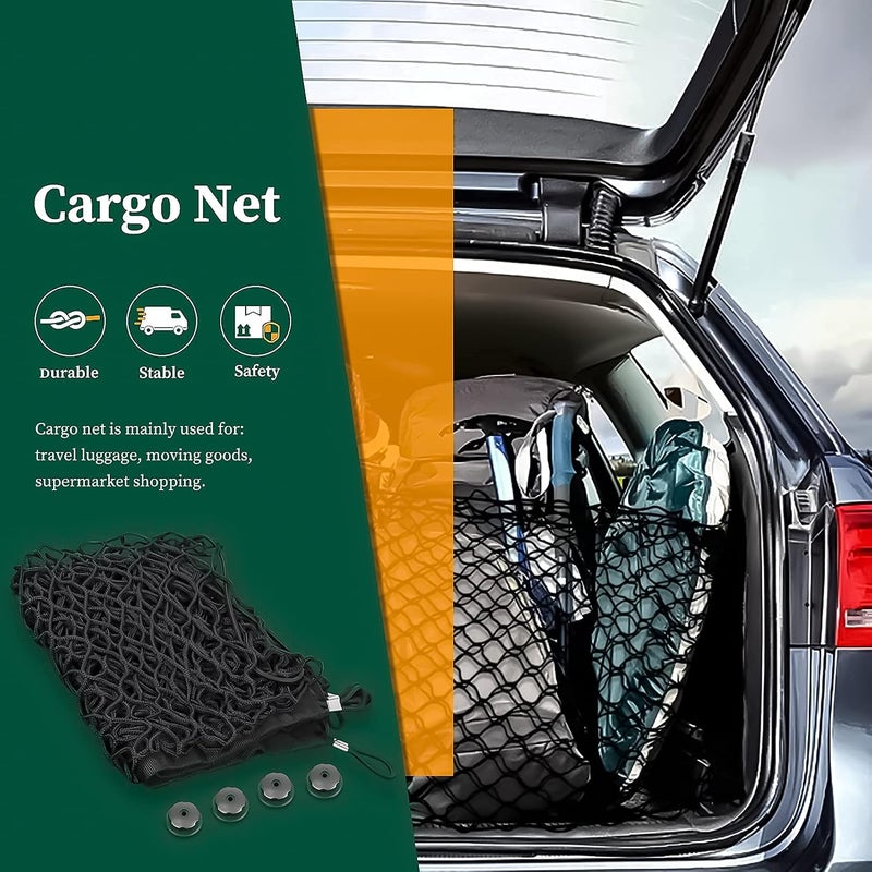 Rear Cargo Net Stretchable, Universal Adjustable Trunk Cargo Storage Organizer Compatible for SUV Jeep Truck, Storage Nylon Mesh Double-layer with Hooks, Easy to Install, Great Elasticity - Image 2