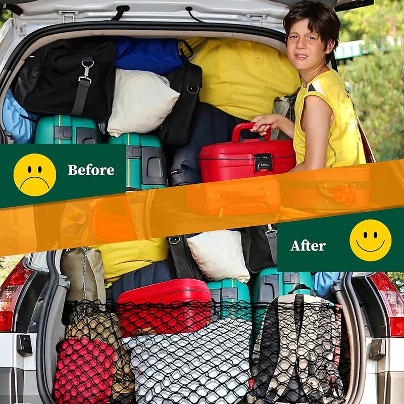 Rear Cargo Net Stretchable, Universal Adjustable Trunk Cargo Storage Organizer Compatible for SUV Jeep Truck, Storage Nylon Mesh Double-layer with Hooks, Easy to Install, Great Elasticity - Image 3