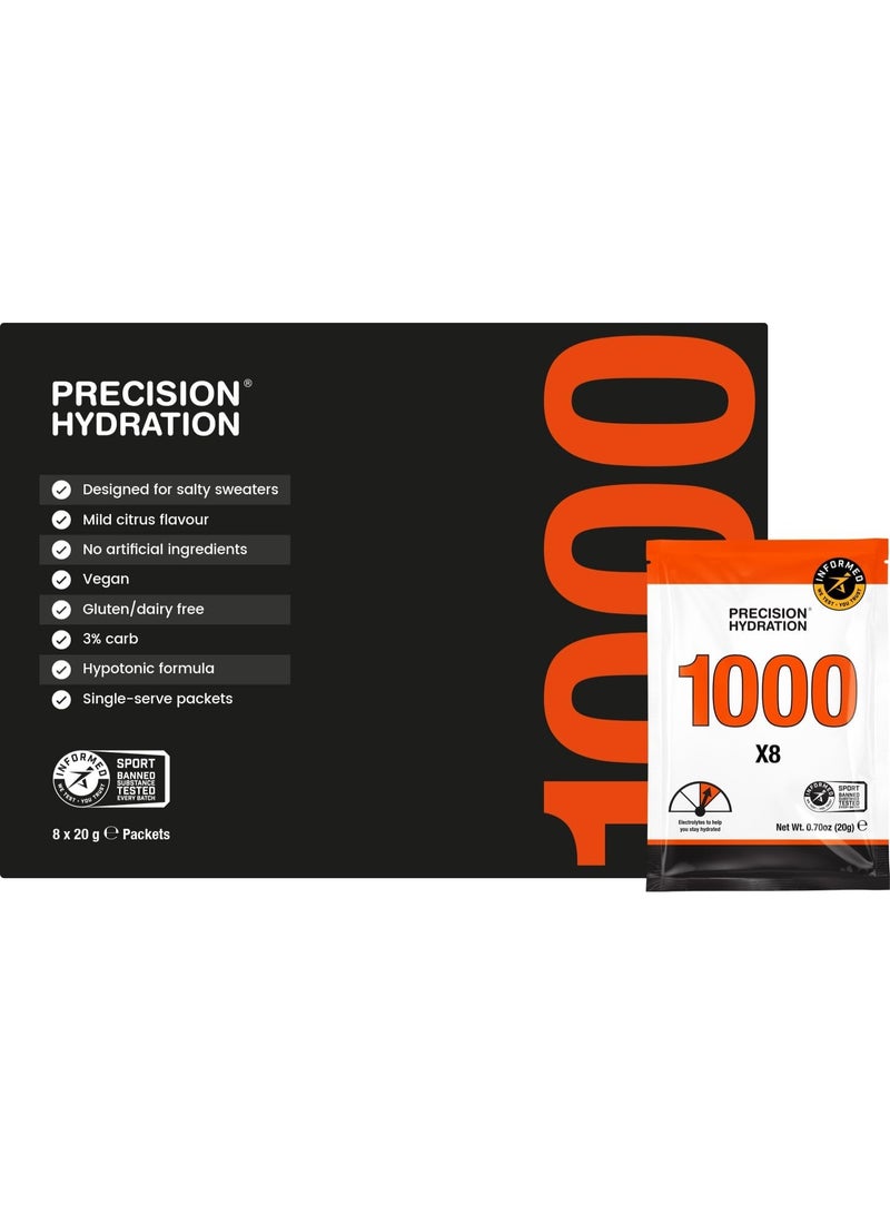 Precision Hydration Electrolyte Drink Mix - All Natural Multi Strength Electrolyte Powders - Individual Waterproof Servings - Gluten/Dairy Free (1000mg/L - Orange Packet, Pack of 8) - Image 1