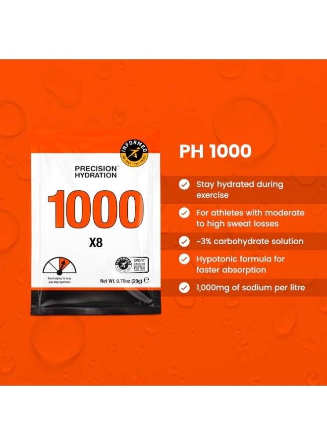 Precision Hydration Electrolyte Drink Mix - All Natural Multi Strength Electrolyte Powders - Individual Waterproof Servings - Gluten/Dairy Free (1000mg/L - Orange Packet, Pack of 8) - Image 3