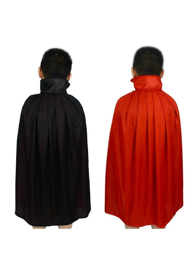 Gardeningwill Custome Black Red Reversible Dress Goth Devil Pirate Vampire Demon 35" Cloak For Halloween Party Easter Christmas Children Kids - Image 2
