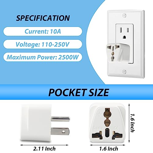 MIKWOAB Europe to US Plug Adapter, 3 Pack UK to US Plug Adapter, India to US Plug Adapter, Universal Travel Adapter for USA, Europe Australia UK Italy to American Outlet Adapter-Type B - Image 3