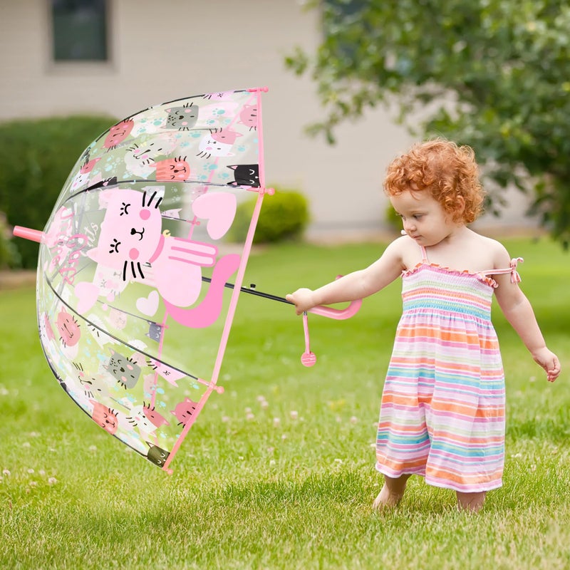 RONIARE Kids Umbrella Clear Bubble Umbrellas for Rain,Safety Dome Windproof Umbrella for Kid Girls and Boys(Cat Pink) - Image 2
