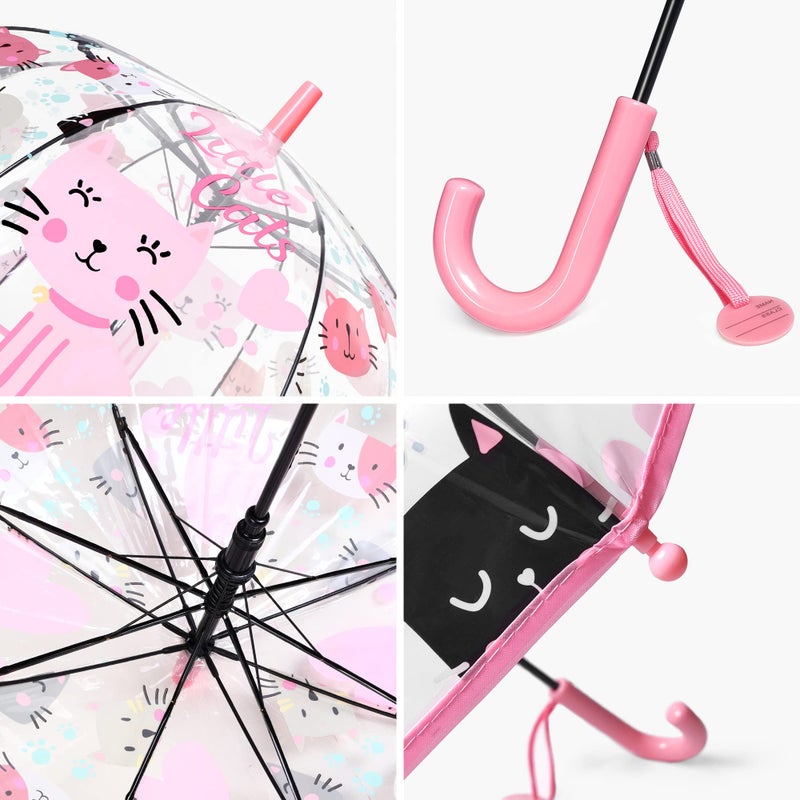 RONIARE Kids Umbrella Clear Bubble Umbrellas for Rain,Safety Dome Windproof Umbrella for Kid Girls and Boys(Cat Pink) - Image 4
