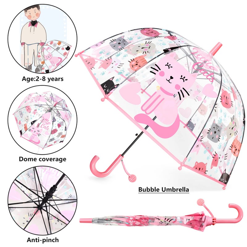 RONIARE Kids Umbrella Clear Bubble Umbrellas for Rain,Safety Dome Windproof Umbrella for Kid Girls and Boys(Cat Pink) - Image 3