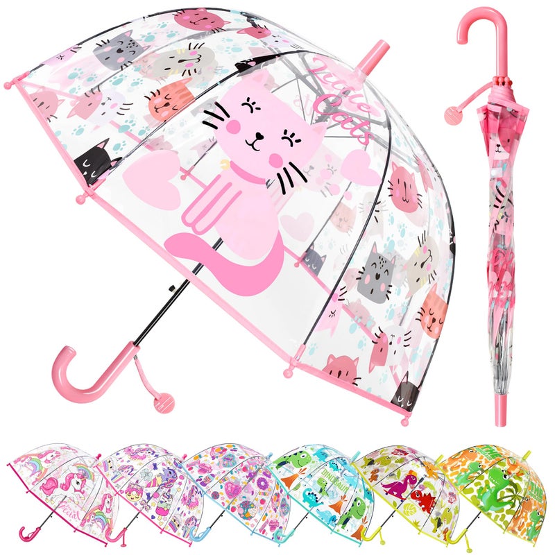 RONIARE Kids Umbrella Clear Bubble Umbrellas for Rain,Safety Dome Windproof Umbrella for Kid Girls and Boys(Cat Pink) - Image 1