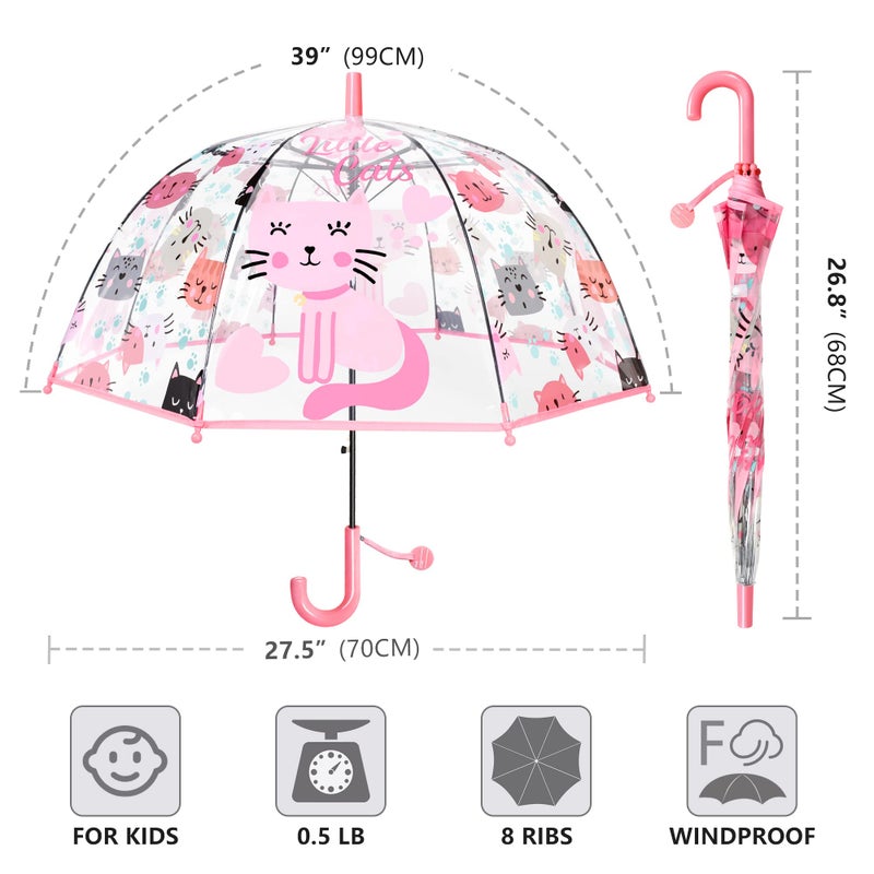 RONIARE Kids Umbrella Clear Bubble Umbrellas for Rain,Safety Dome Windproof Umbrella for Kid Girls and Boys(Cat Pink) - Image 5