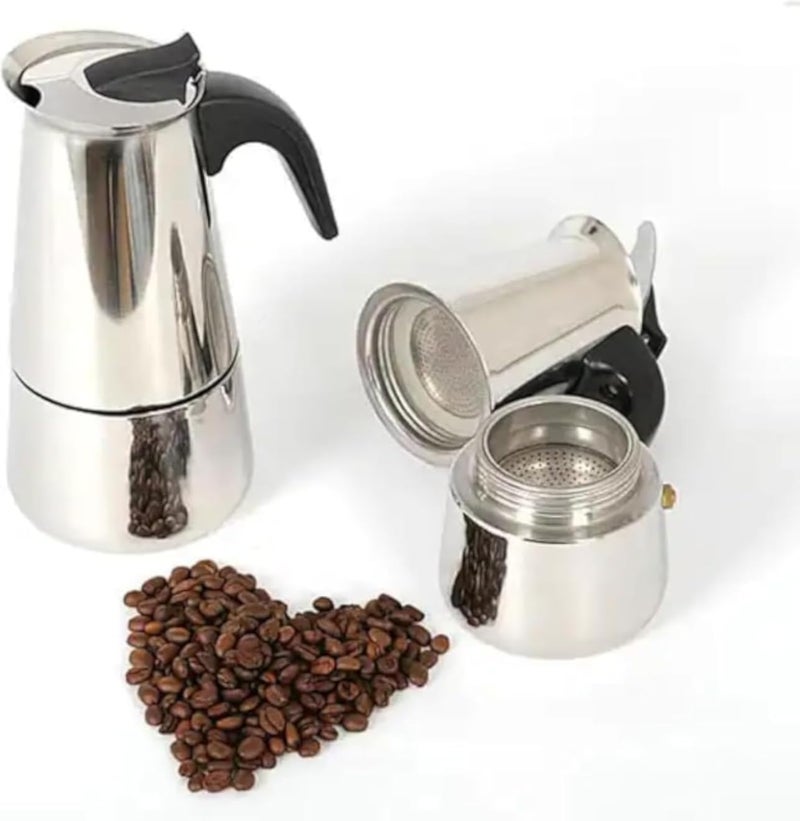Moka Pot Stainless Steel Manual Italian Espresso Maker Pot (4 Cups) Gas Stove Induction Perfect Gift for Coffee Lovers