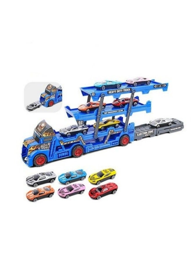 ميكسد سيارة لعبة آلة جرار لعبة إطلاق وسحب دفع سحب هدية مع المسار ، قاذفة ، ست سيارات معدنية يموت الصب ، وبناء السيارات ، سباقات السيارات - Image 1