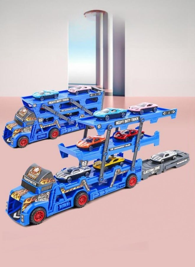 ميكسد سيارة لعبة آلة جرار لعبة إطلاق وسحب دفع سحب هدية مع المسار ، قاذفة ، ست سيارات معدنية يموت الصب ، وبناء السيارات ، سباقات السيارات - Image 2