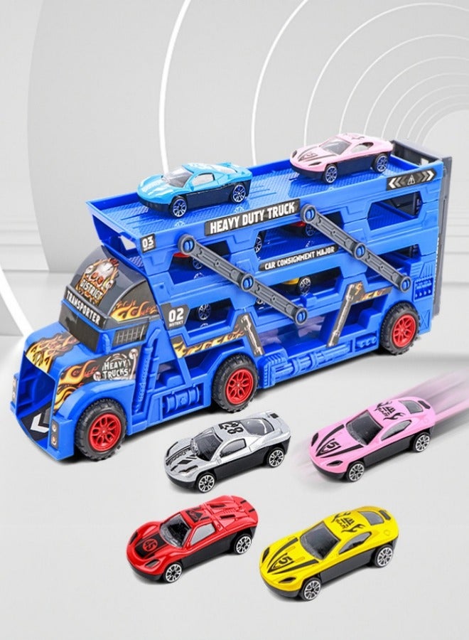 ميكسد سيارة لعبة آلة جرار لعبة إطلاق وسحب دفع سحب هدية مع المسار ، قاذفة ، ست سيارات معدنية يموت الصب ، وبناء السيارات ، سباقات السيارات - Image 3