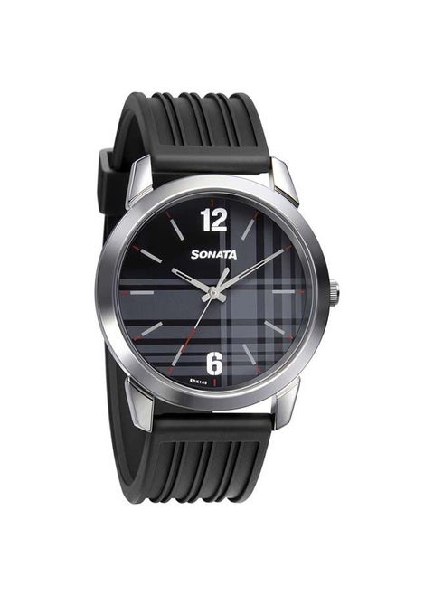 Sonata Polyurethane Analog Wrist Watch 77107SP04 - 42 mm - Black