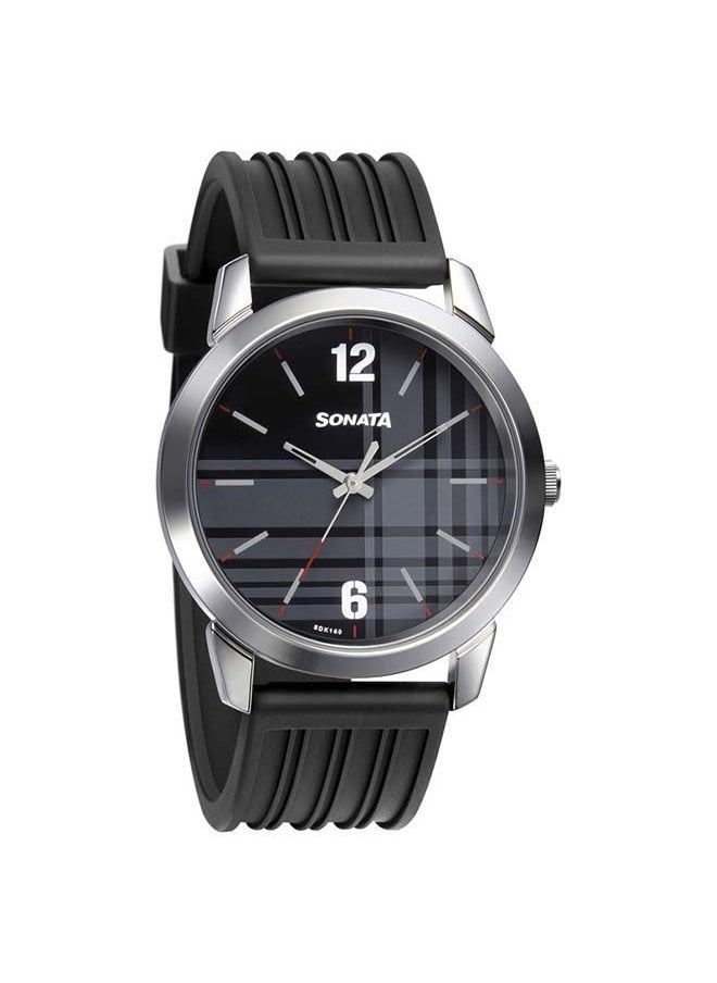 Sonata Polyurethane Analog Wrist Watch 77107SP04 - 42 mm - Black