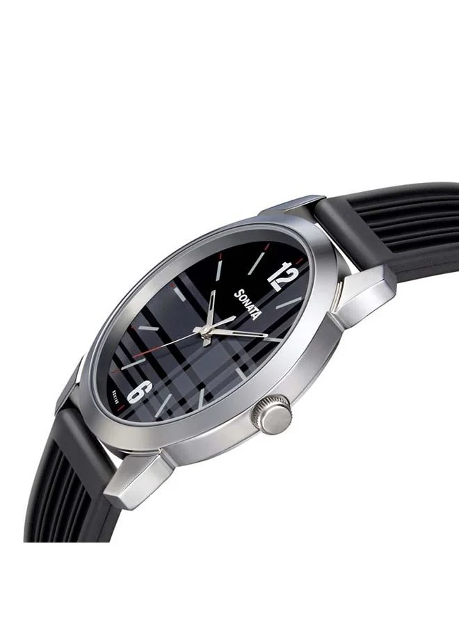 Sonata Sonata Polyurethane Analog Wrist Watch 77107SP04 - 42 mm - Black