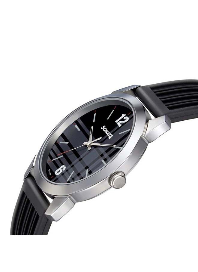 Sonata Polyurethane Analog Wrist Watch 77107SP04 - 42 mm - Black