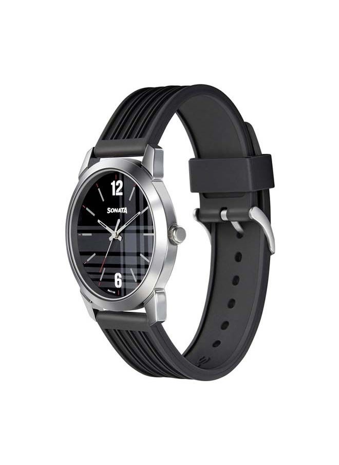 Sonata Polyurethane Analog Wrist Watch 77107SP04 - 42 mm - Black