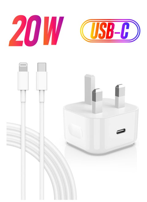iPhone 13 Charger Plug and Cable, 20W USB C Plug with USB C Lightning Cable, USB C Apple Lightning Cable and iPhone Plug uk Charger for iPhone 13 Pro Max/12/12Mini/11/XR/XS/X/8