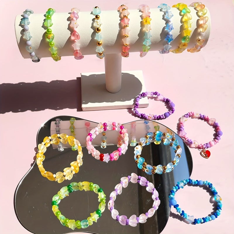 Random Acrylic Beads 100Pcs Star Heart Shaped Jewelry Making Kit - Image 5