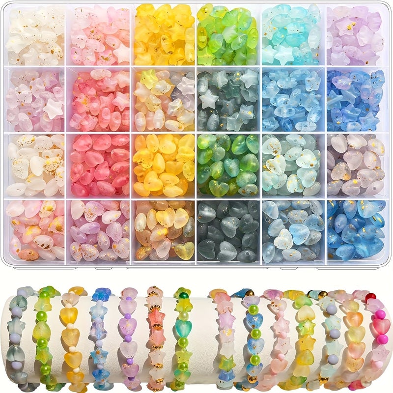 Random Acrylic Beads 100Pcs Star Heart Shaped Jewelry Making Kit - Image 1