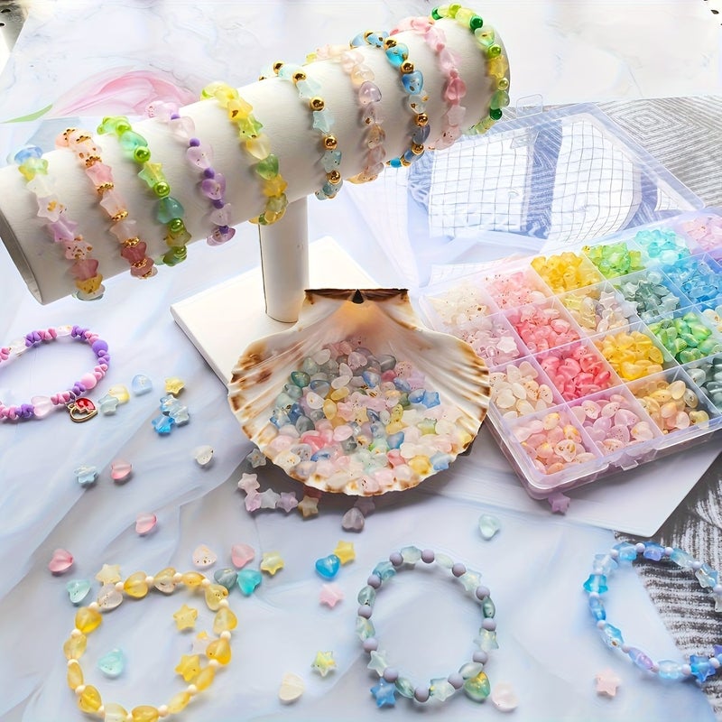Random Acrylic Beads 100Pcs Star Heart Shaped Jewelry Making Kit - Image 4