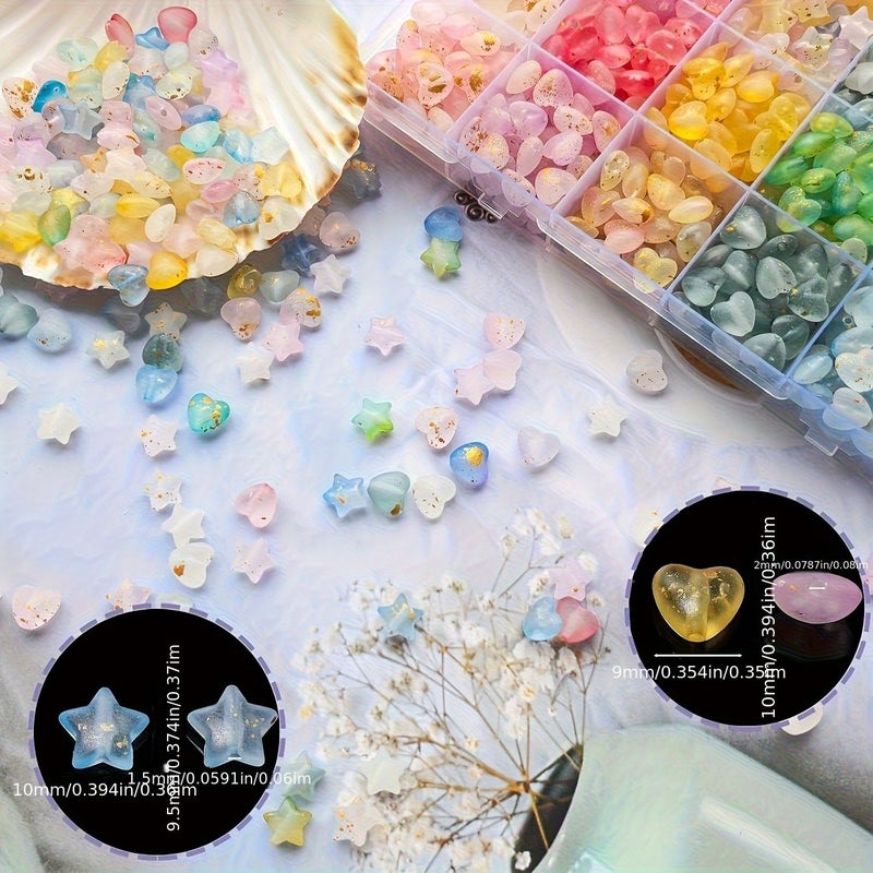 Random Acrylic Beads 100Pcs Star Heart Shaped Jewelry Making Kit - Image 3