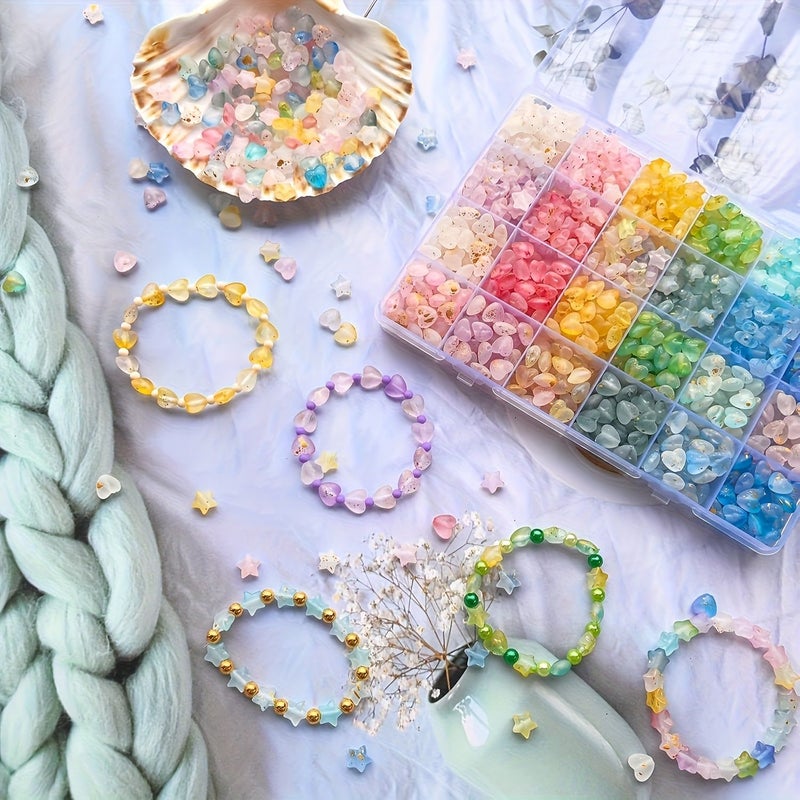 Random Acrylic Beads 100Pcs Star Heart Shaped Jewelry Making Kit - Image 2