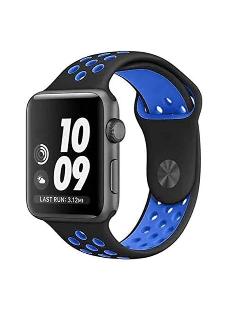 Bands Compatible for Apple Watch Series 7 Band 41mm 40mm 38mm Women Men,Durable Breathable Sport Soft Silicone Replacement Bands Compatible for iWatch 6 5 4 3 2 1 SE,Black & Blue,M/L