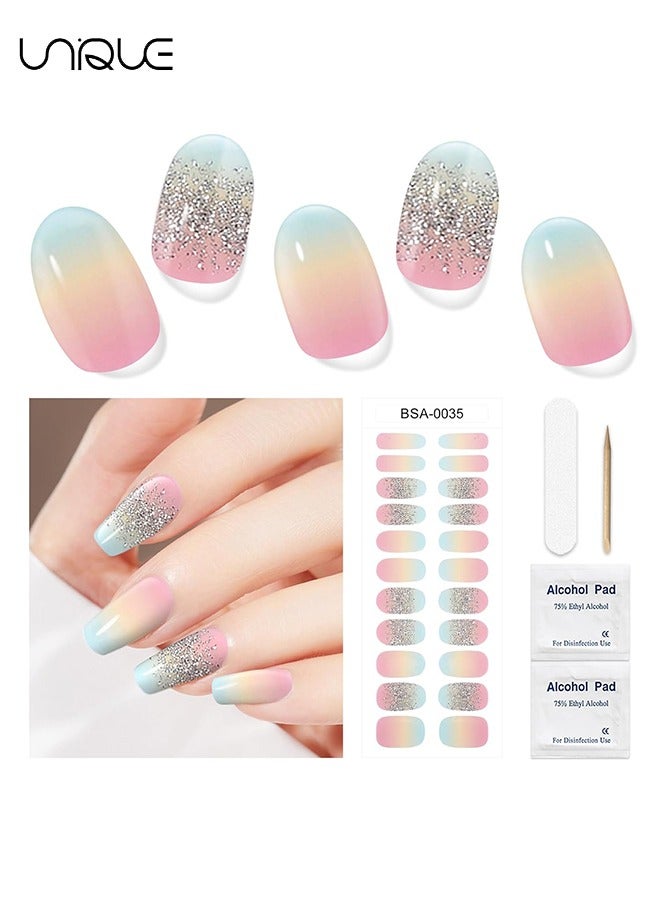 يونيك 22 قطعة ملصقات أظافر جل - مجموعة ملصقات الأظافر من جل قوس قزح المتدرج - ملصقات الأظافر اللامعة - (لا يلزم وجود مصباح للأشعة فوق البنفسجية) - Image 1