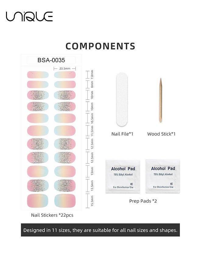يونيك 22 قطعة ملصقات أظافر جل - مجموعة ملصقات الأظافر من جل قوس قزح المتدرج - ملصقات الأظافر اللامعة - (لا يلزم وجود مصباح للأشعة فوق البنفسجية) - Image 2