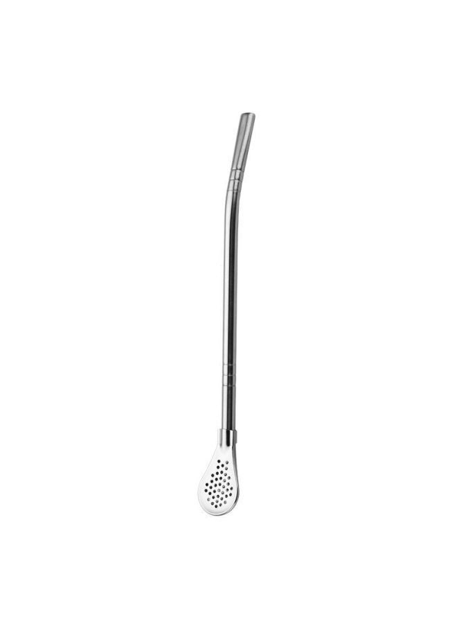 304 Stainless Steel Straw Spoon Dual-purpose Creative Coffee Mixing Spoon Environmental Protection Drinking Tube Juice Milk Tea Filter Straw-Color:Suction Tube Brush -20CM  - Image 5