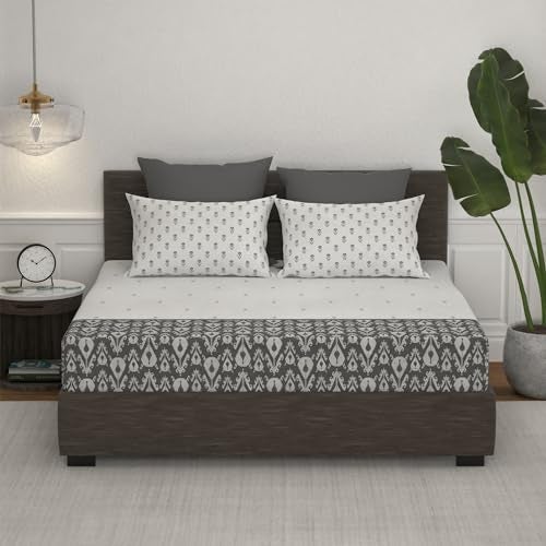 mytrident bedsheet for Double Bed, Home Essential Salt & Pepper Printed bedsheet King Size Bed Cotton, 144 TC 100% Cotton Bedsheet with 2 Pillow Covers - Ikkat - Image 3