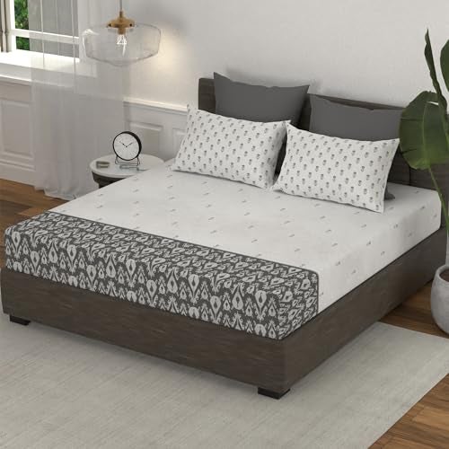 mytrident bedsheet for Double Bed, Home Essential Salt & Pepper Printed bedsheet King Size Bed Cotton, 144 TC 100% Cotton Bedsheet with 2 Pillow Covers - Ikkat - Image 2