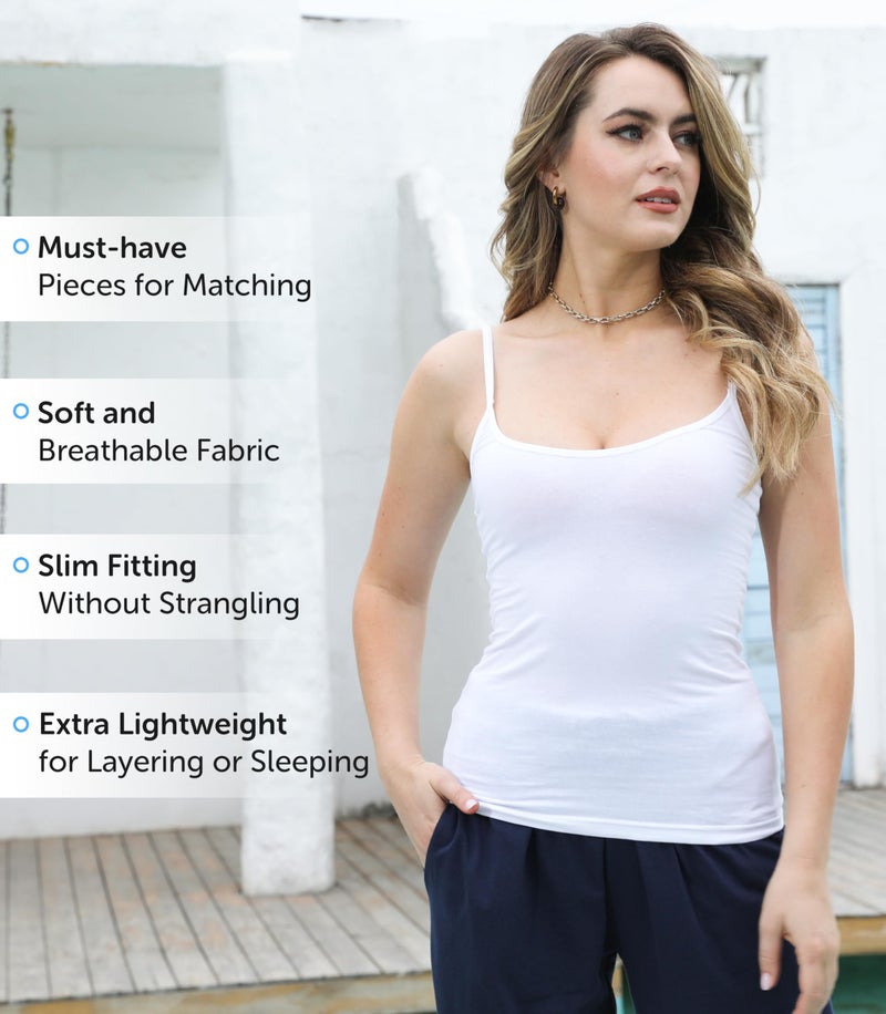 Comfneat Women's 4-Pack Slim-Fit Camisoles Cotton Adjustable Spaghetti Strap Top Underwear (Color-Set-8 4-Pack, M) - Image 3