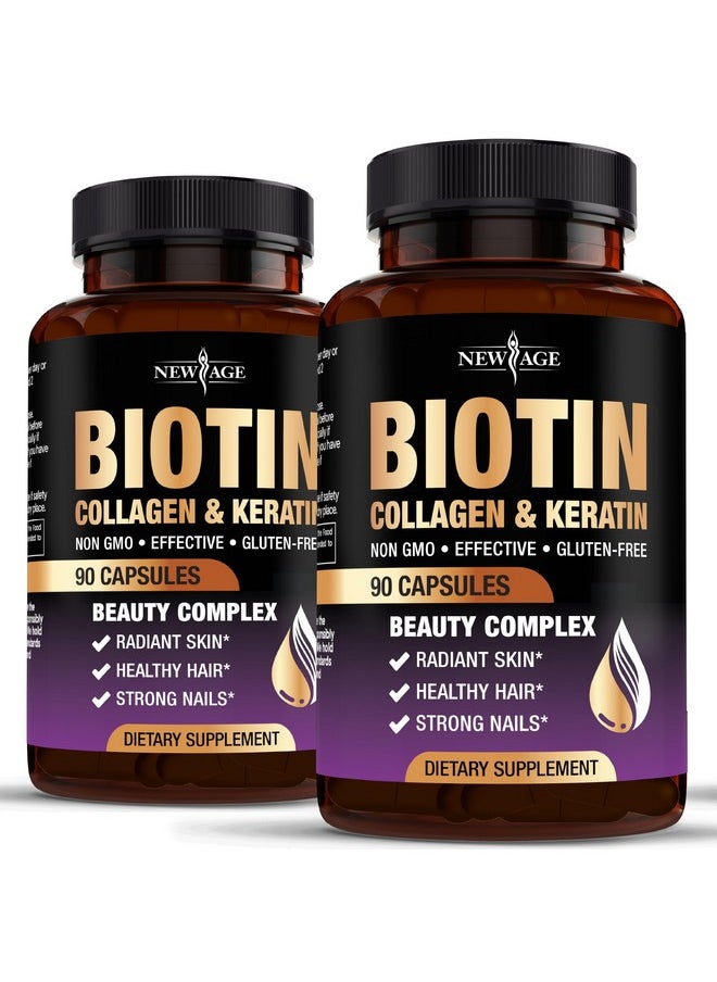 New Age - NEW AGE Biotin Collagen Keratin Hyaluronic Acid - 50,000mcg Hair Growth Vitamins for Men and Women, Nails, Hair, Skin Vitamins and DHT Blocker with Vitamin E Folic Acid Pumpkin Seed MSM- 180 Count - Image 1