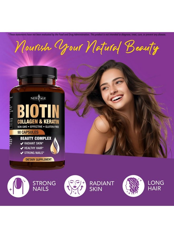 New Age - NEW AGE Biotin Collagen Keratin Hyaluronic Acid - 50,000mcg Hair Growth Vitamins for Men and Women, Nails, Hair, Skin Vitamins and DHT Blocker with Vitamin E Folic Acid Pumpkin Seed MSM- 180 Count - Image 1