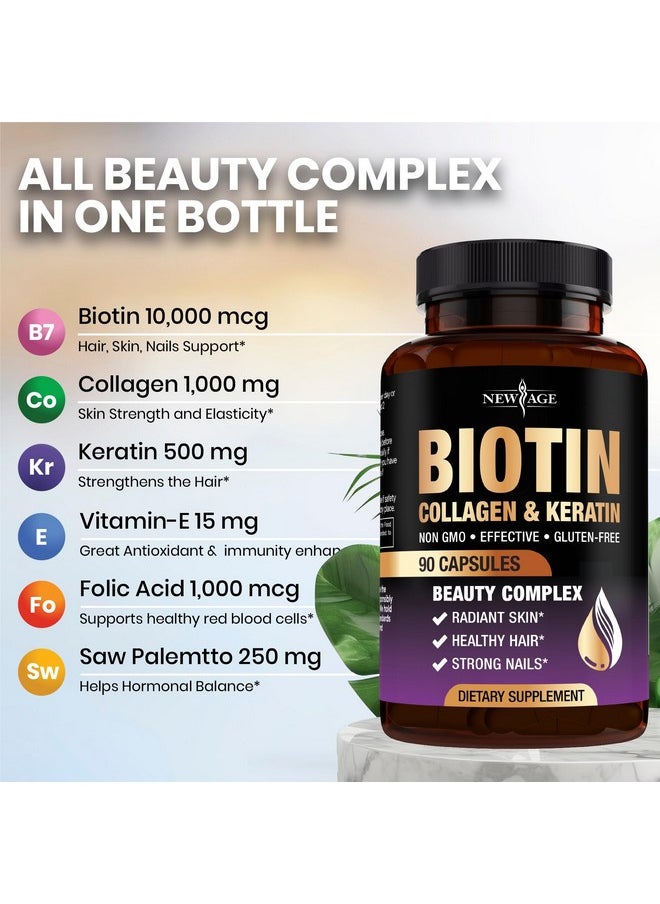 New Age - NEW AGE Biotin Collagen Keratin Hyaluronic Acid - 50,000mcg Hair Growth Vitamins for Men and Women, Nails, Hair, Skin Vitamins and DHT Blocker with Vitamin E Folic Acid Pumpkin Seed MSM- 180 Count - Image 1