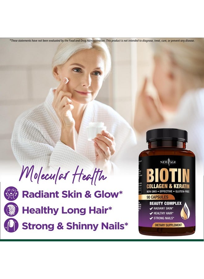 New Age - NEW AGE Biotin Collagen Keratin Hyaluronic Acid - 50,000mcg Hair Growth Vitamins for Men and Women, Nails, Hair, Skin Vitamins and DHT Blocker with Vitamin E Folic Acid Pumpkin Seed MSM- 180 Count - Image 1
