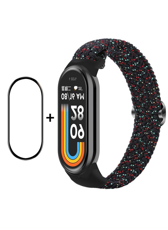 Replacement Strap For Xiaomi Mi Band 8 ENKAY Hat-Prince 2 in 1 Set Full Coverage Screen Protector + Elastic Braided Nylon Watch Band Starry Black
