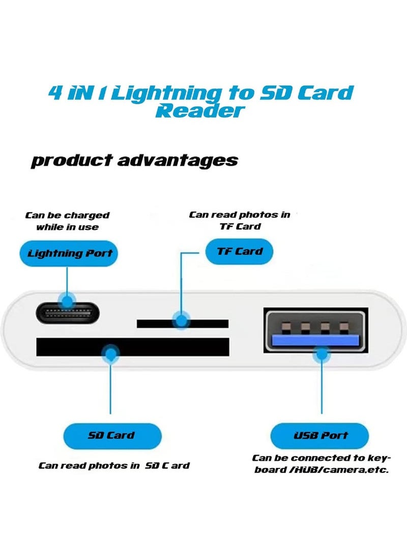 Captaintech - Lightning to SD Card Reader - 4 in 1 Memory Card Adapter for iPhone with USB Female OTG Compatible with SD/TF Cards Portable and Fast Charging - Image 1